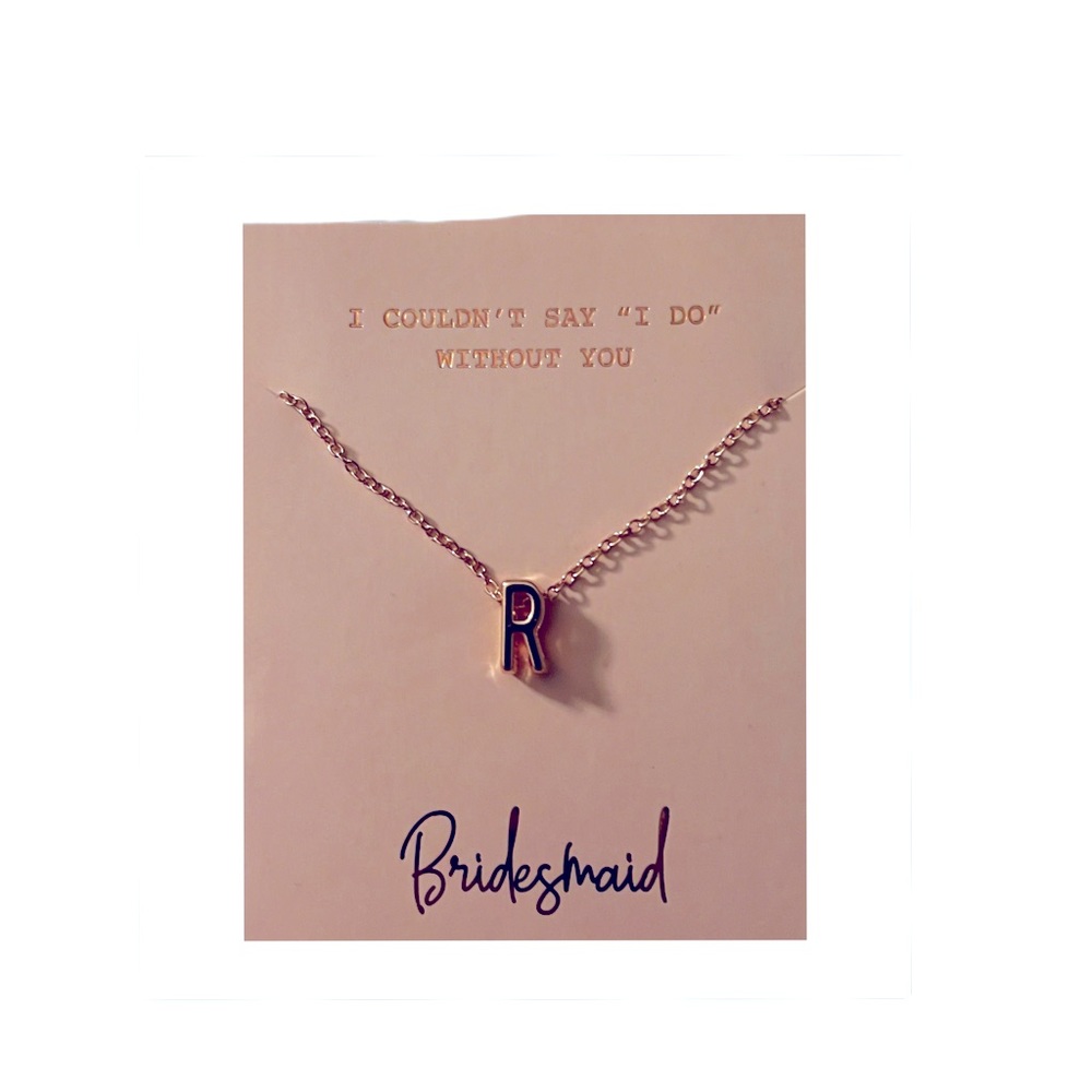 Initial “R” Rose Gold Necklace with Bridesmaid Packaging